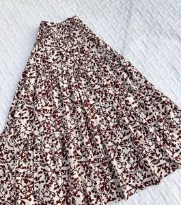 Brown Floral Tiered Maxi Skirt