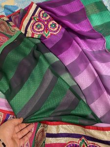 New🔥 Elegant Green N Purple Striped Saree