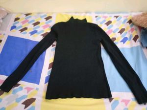 High Turtle Neck Full Sleeves Ladder Slim Fit Top