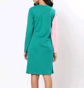 Women&#39;s Green Colour Block Slim Fit Dress