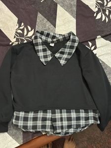 Black Plaid Trim Top