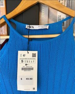 Zara Pointelle Blue Stretch Cold Shoulder Bodycon