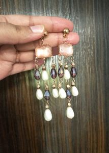 Stone &amp; Pearl Droplet Earrings