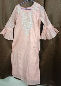 Peach Colour Ambrodaried Kurta With Plazzo