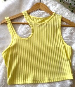 Yellow Ribbed Cutout Tank Top