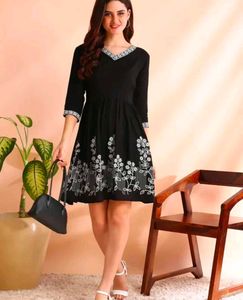 Elegant Black Floral Print Dress  X TO Xxl size av