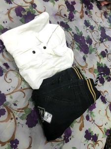 Boys Black Denim Cargo Pants Shirt