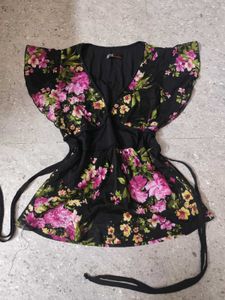Floral Mesh Detail Tie Knot Top