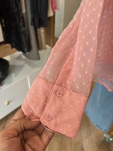Pink Sheer Polka Dot Blouse