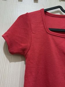 Dark Pink Square Neck Ribbed Cropped Top
