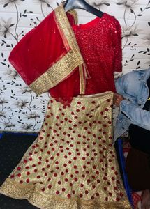Red Sequin Lehenga Choli Set