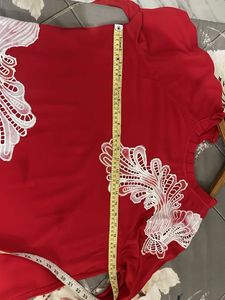 Red Top With Cutwork Patch On Shoulder N Waist
