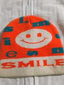 Smile Beanie - Orange &amp; White
