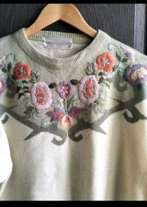 Floral Embroidered Knit Sweater