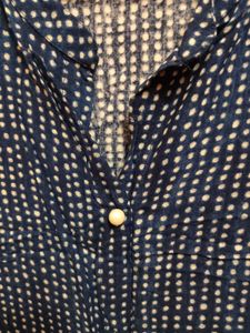 White Doted Mid Slit Blue Kurta