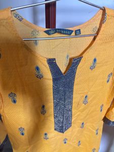 Yellow Embroidered Kurti