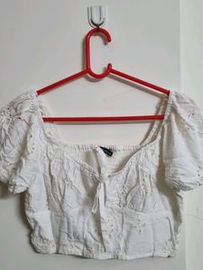 White Eyelet Puff Sleeve Crop Top