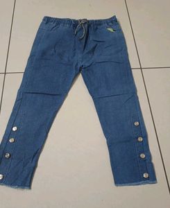 Button Detail Denim Pants