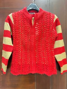Red Zip-Up Cardigan