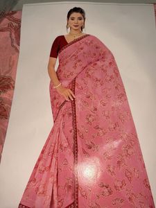 Elegant Pink Floral Saree