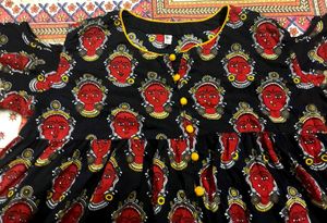 Handblock-Style Ethnic Black Kurta Tribal Face💗