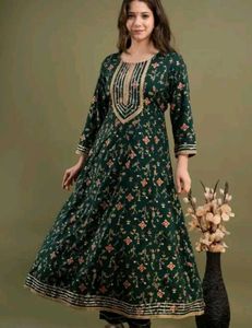 Green Floral Print Anarkali Kurti