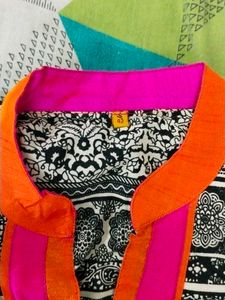 Bird Print Kurti with Neon Trim