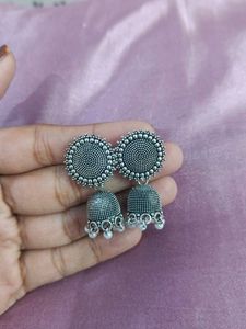 Silver Jhumka Earrings with Pearl Accents