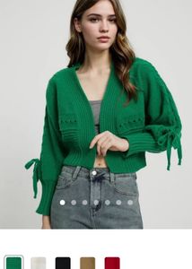 Green Knit Sweater with Tie Detail m size