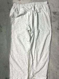 White Embroidered Cotton Pants