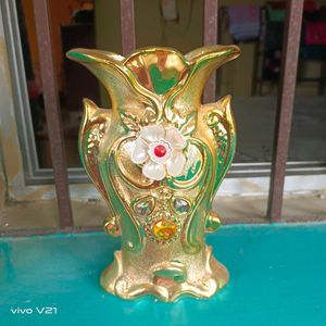 Vintage Gold Vase with Floral Detail