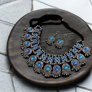 Woman Silver Necklace Set Jwellery Earings