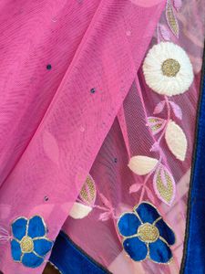 Pink Net Saree with Floral Embroidery