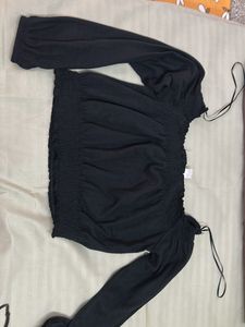 Black Off-the-Shoulder Long Sleeve Top