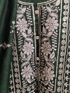 Dark Green Full Embroidery Kurti With Shawl