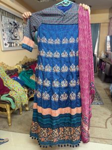 Soft Kalidar Ethnic Gown Pom-pom Lace &amp; dupatta