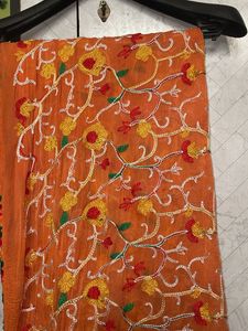 Orange Embroidered Chiffon Chunni