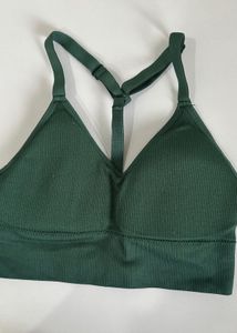 Green Ribbed Sports Bra