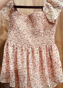 Peach Floral Smocked Ruffle Sleeve Babydoll Top