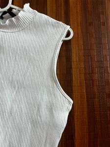White Ribbed Mock Neck Tank
