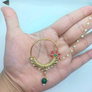 Brand Press Nose Ring With Chain ( Nathni)