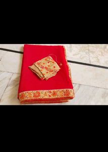 Elegant Red Saree with Blouse