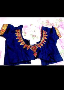 Blue Embroidered  silk Saree