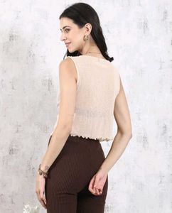 Tie-Up Neck Sleeveless Textured Semi-Sheer Top