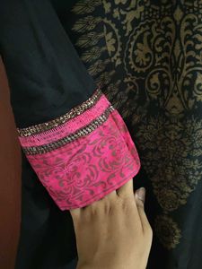 Beautiful Black Kurta With Pink Border