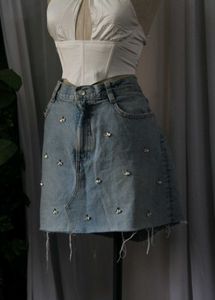 Zara Rhinestone Denim Mini Skirt
