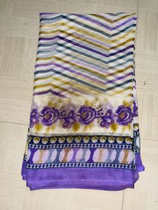 Elegant Purple &amp; White Printed Saree