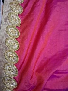 Pink Saree with Gold Embroidery