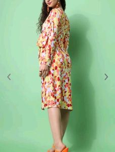 Brand New Colorful Print Wrap Dress
