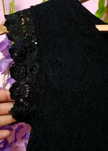 Black  And Red Floral Mesh Dress